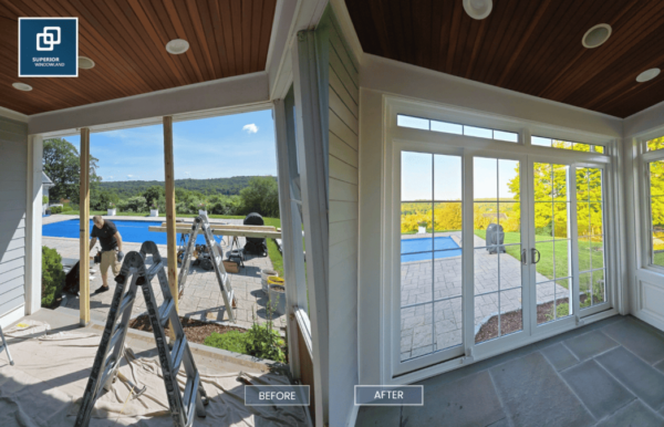 Sunroom window replacement & patio door installation in Southbury, CT.